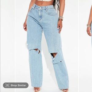 Go All Cut Out Slouch Fit Jeans - Light Blue Wash